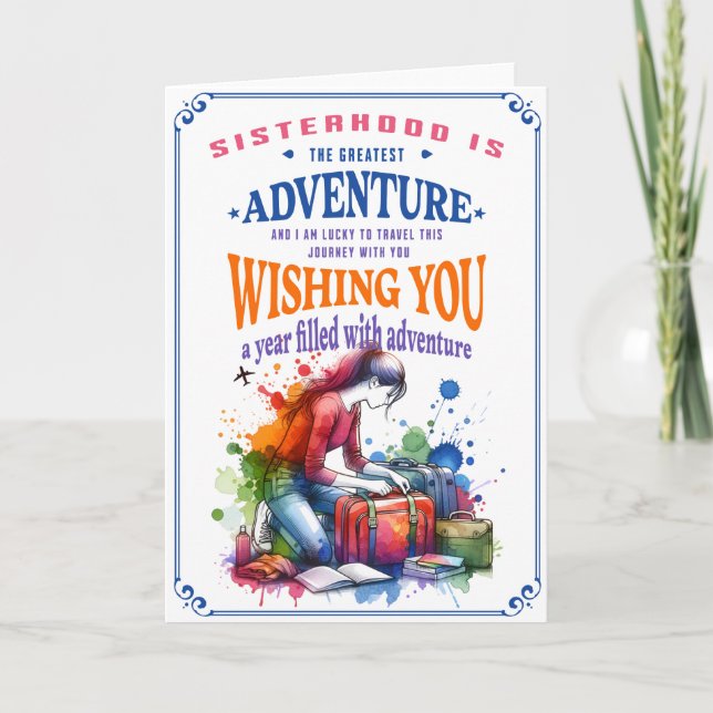 Syster Grattis på födelsedagen Card, Äventyr Await Kort (Framsida)