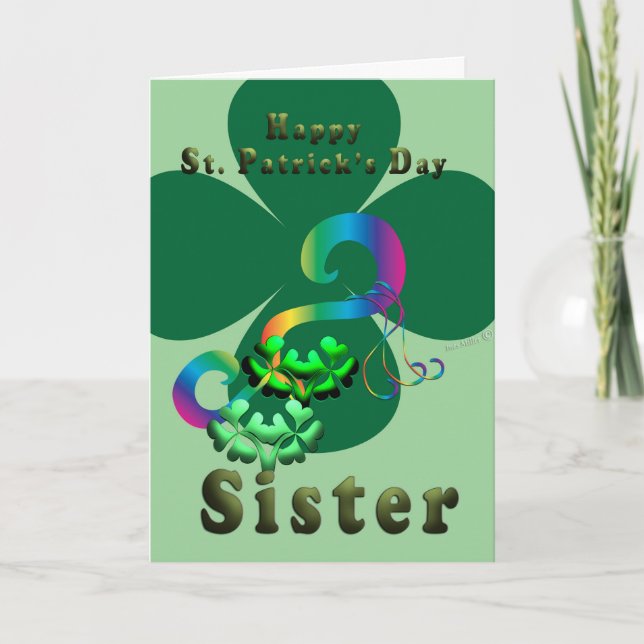 Syster har tur som klöver Shamrock klöver St. Patr Tack Kort (Framsida)