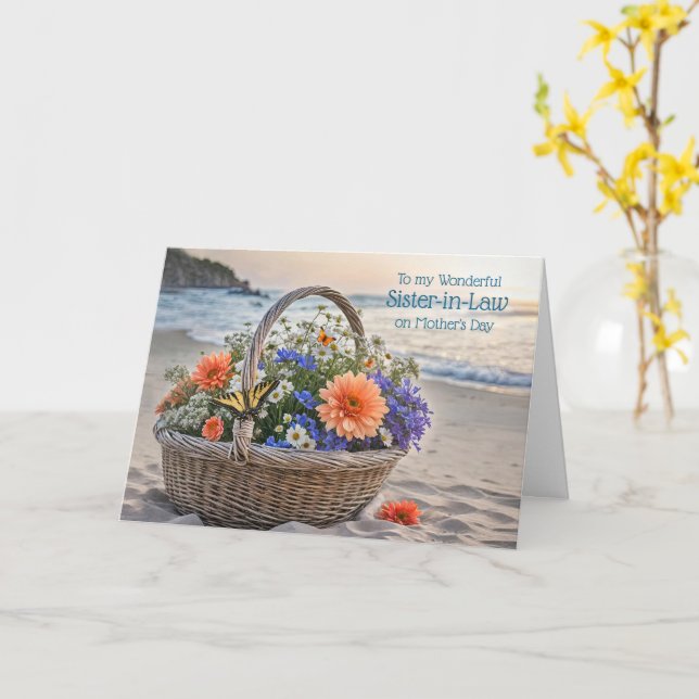 Syster i lagen Glad mors dag med korg  Kort (Gul blomma)