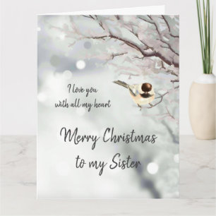 Syster jul Kärlek mitt hjärta Chickadee Bird Kort