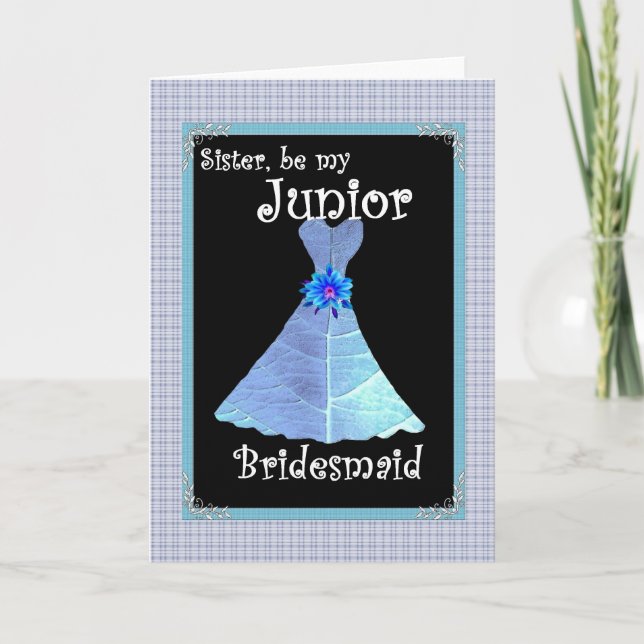 SYSTER  Junior Bridesmaid-inbjudan - Blå klänning Inbjudan (Framsida)