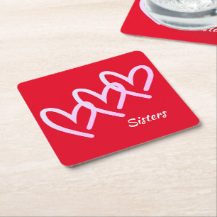 Syster Kärlek Red Heart Square Papper Underlägg Kvadrat