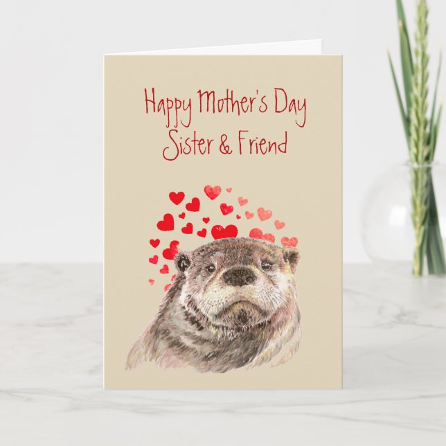 Syster Mors dag Kärlek mitt hjärta Cute Otter Helgkort (Framsida)