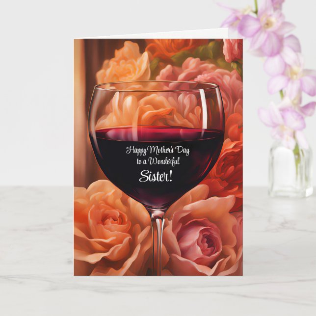 Syster Mors dag med Vin och Blommor Söt Kort (Orkide)