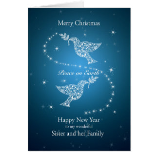 Syster och familj, duvor av fredjul hälsningskort