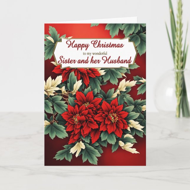 Syster och hennes Make-jul Poinsettias Helgkort (Framsida)