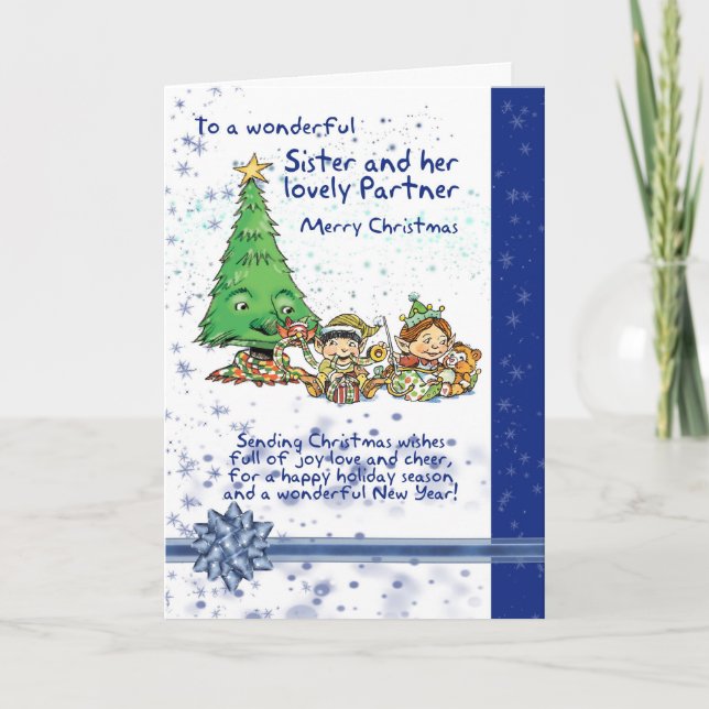 Syster- och partnerjulkort med gevär helgkort (Framsida)