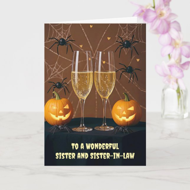 Syster och syster i Law Happy halloween Champagne Kort (Orkide)