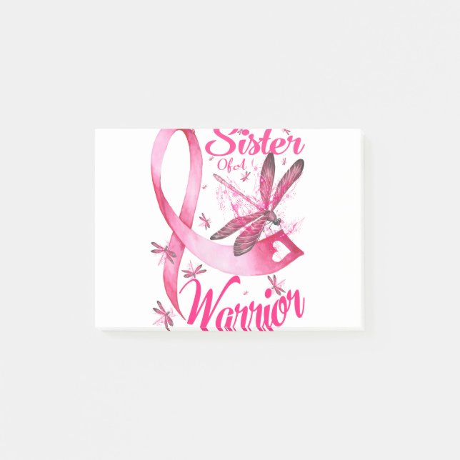 Syster på en krigare Dragonfly Breast Cancer Post-it Block (Framsida)