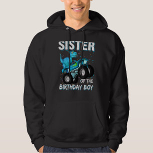 Syster på födelsedagspojken Trex Dinosaur Monster Hoodie