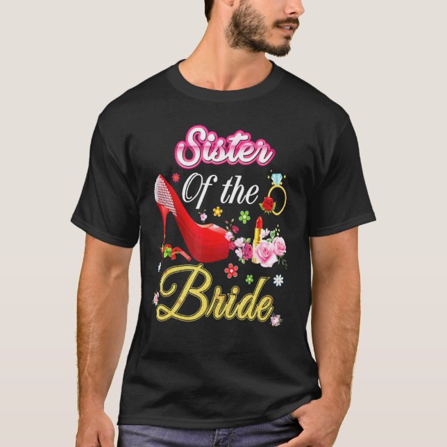 Syster på Lycklig Bröllop blomma Rosa Shoe T Shirt (Framsida)