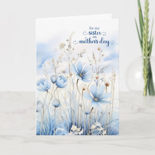 Syster på mors dag Blå akvarell vilda blommor Helgkort