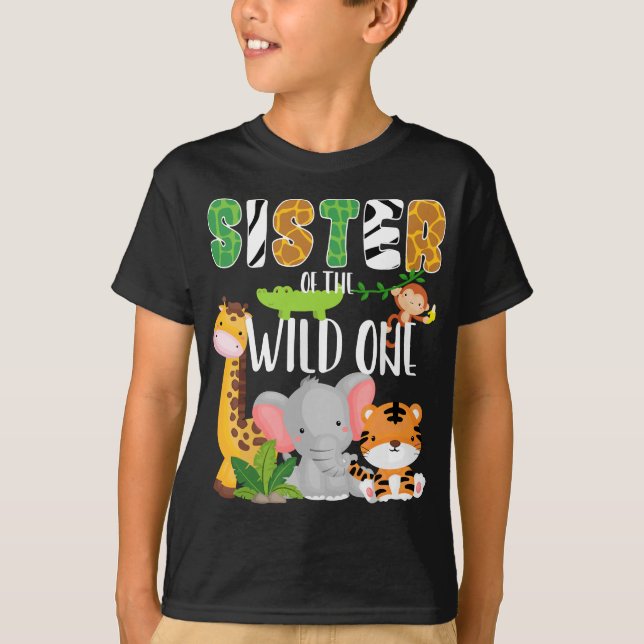 Syster på Vild ett zoo Birthday Safari Jungle T Shirt (Framsida)