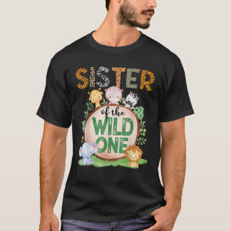 Syster på Vilden 1:a födelsedagen Safari Woodlan T Shirt