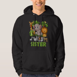 Syster på Vilden Zoo Birthday Safari Jungle Anim Hoodie