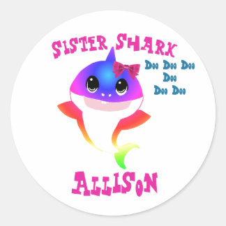Syster Shark Stickers Runt Klistermärke