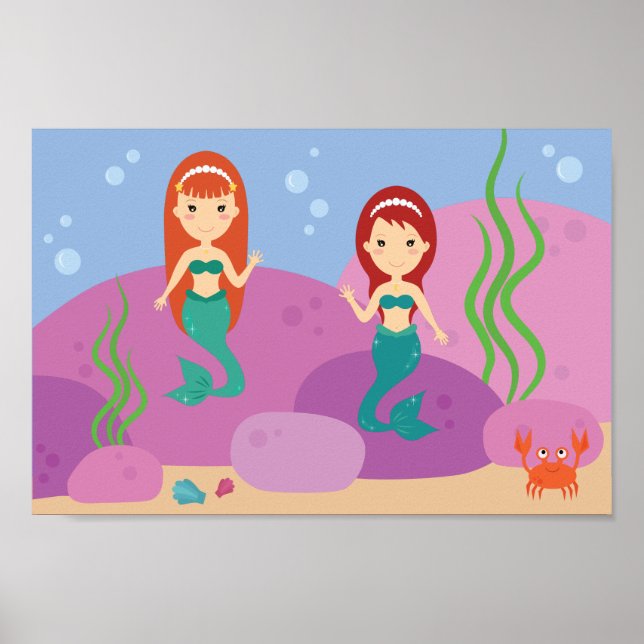 Syster-sjöjungfruar under vatten som  daghem poste poster (Framsidan)