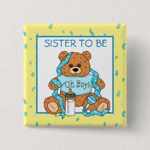 Syster som ska vara Blue Nalle Baby Shower-knapp Knapp