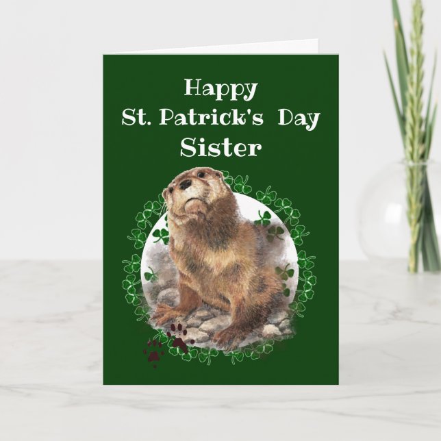 Syster St. Patrick's Day Shamrock Otter Animal Kort (Framsida)