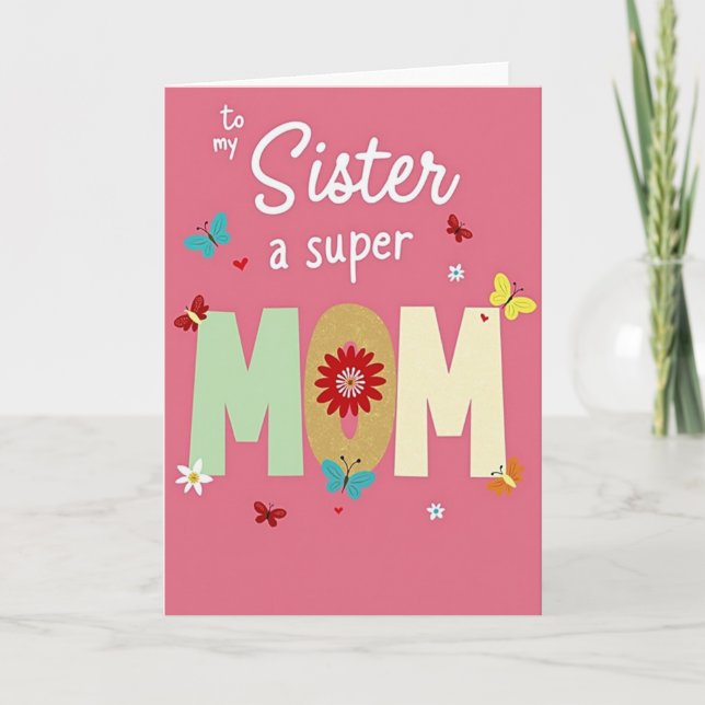 Syster Supermamma Blommig Kort (Framsida)