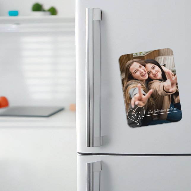 Syster Syskon Swirl Heart Keepsaké Photo Magnet (Sister Siblings Swirl Heart Keepsake Photo Magnet)