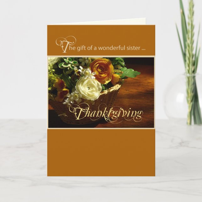 Syster Thanksgiving Flower Basket Helgkort (Framsida)