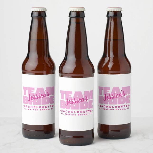 Syster till bruden Bröllop Cool Retro Rosa Ölflaska Etikett (Flaskor)