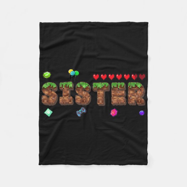 Syster till födelsedagspojken Pixel Game Party Mat Fleecefilt (Framsidan)