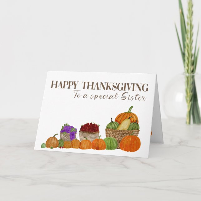 Syster Watercolor Pumpkins Thanksgiving Card Kort (Framsida)