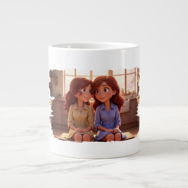 Systerband – Vacker systerillustrationskonst Jumbo Mugg (Framsidan)