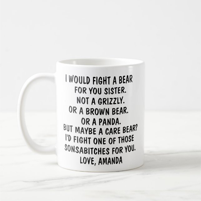 Systergåvor, roligt systergåva, syster mugg, kaffe kaffemugg (Vänster)