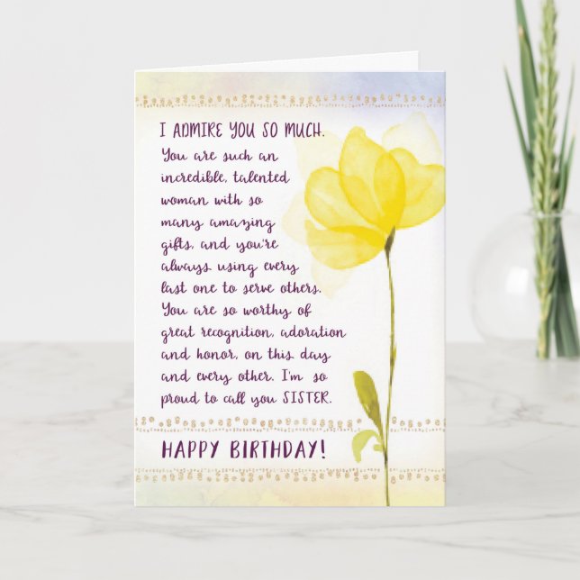 Systers födelsedag, jag beundrar dig så mycket kort (Framsida)