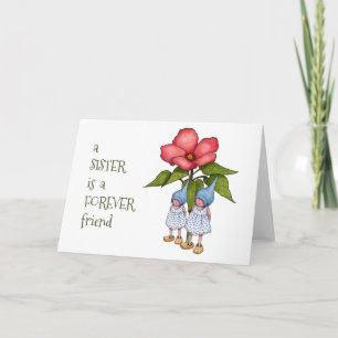 Systervänskap, Gnomes, fantasikonst, blomma Kort