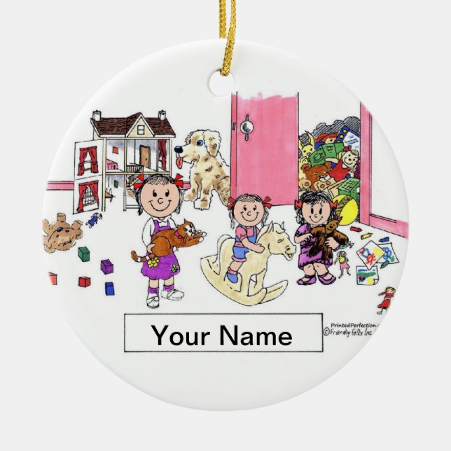 Systrar - 3 flickor i rum julgransprydnad keramik (Framsidan)