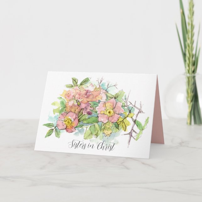 Systrar i Kristus för livet Honungsbi Rosa Blommor Kort (Framsida)