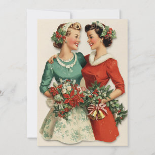 Systrar Vän Holiday Julkort Retro 1950-talet