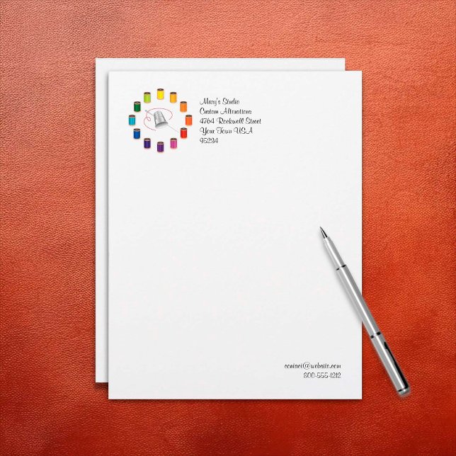 Sytråd, Nål och tråd Brevhuvud (Sewing Thimble, Needle and Threads Letterhead. Customize your text. )