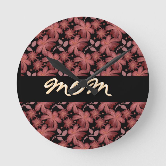 Sytt Rostfärgad Blommigt Sömlöst Mönster Kuddvar Rund Klocka (Framsida)