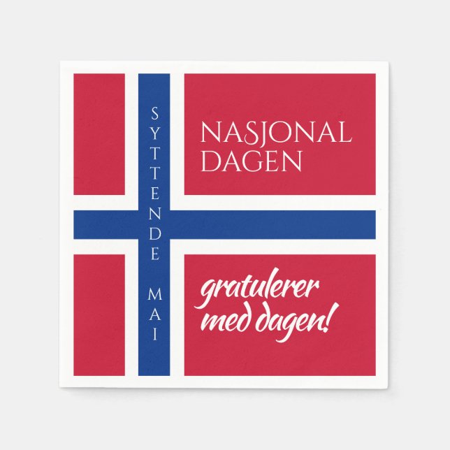 Syttende Mai Mai 17:e norska nationaldagen Flagga Pappersservett (Framsidan)