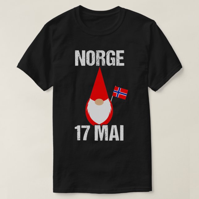 Syttende Mai norska Flagga Norge 17 Mai Tomte Gn T Shirt (Design framsida)