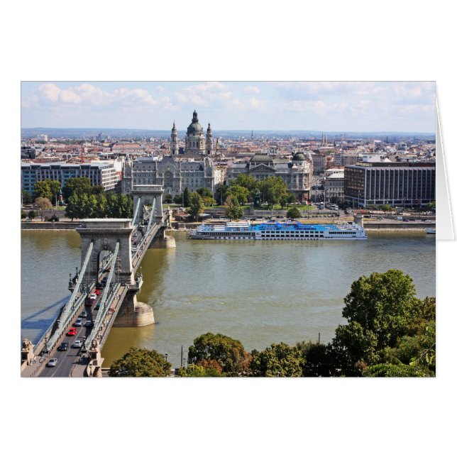 Szechenyi chain Bridge, Budapest, Ungern Hälsningskort (Framsidan Horizontal)