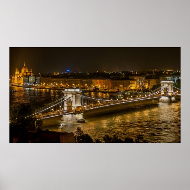 Széchenyi chain Bridge i Budapest, Ungern Poster (Framsidan)