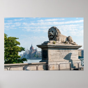 Szechenyi kedjebro och parlamentet i Budapest Poster