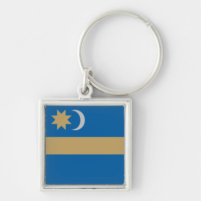 Székely Lands flagga Fyrkantig Silverfärgad Nyckelring (Framsidan)