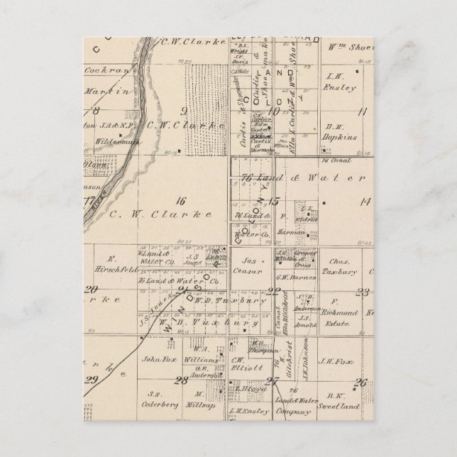 T16S R23E Tulare County Section Karta Vykort (Framsida)