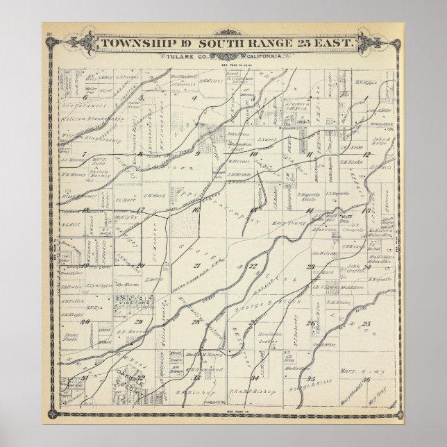 T19S R25E Tulare County Section Karta Poster (Framsidan)
