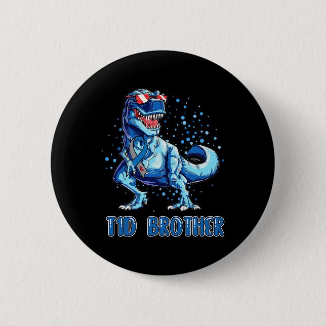 T1D Brother typ 1 Diabetes Ribbon T Rex Dinosaur Knapp (Framsida)