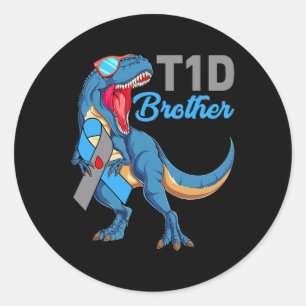 T1d Brother Type 1 Diabetes Awareness Month Dinosa Runt Klistermärke