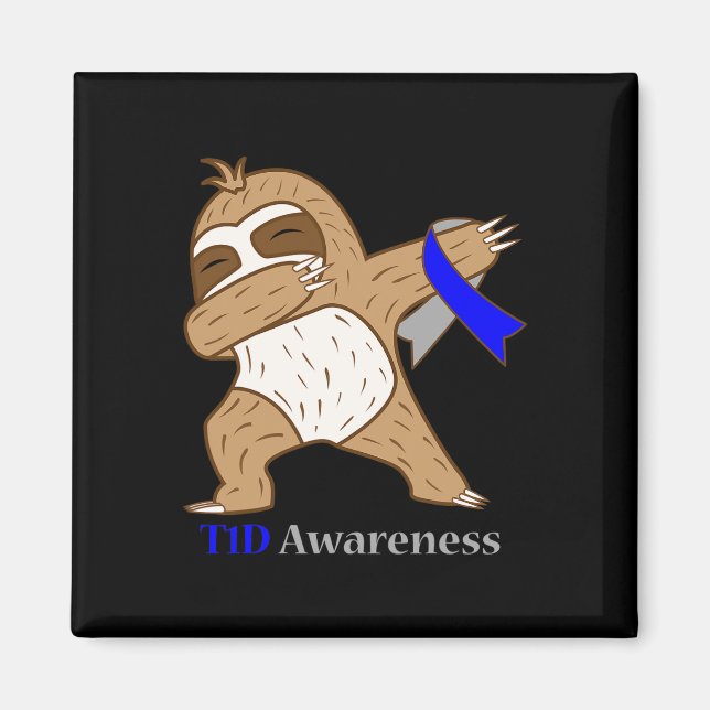 T1d Diabetes Awareness Ribbon Dabbing Sloth Warrio Magnet (Framsidan)