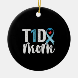 T1D Mamma Diabetes Awareness Ribbon Family Gift Julgransprydnad Keramik